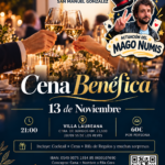 Cartel de la cena benéfica de San Manuel González, el 13 de noviembre a las 21:00 en Villa Laureana, con actuación del mago Numis.