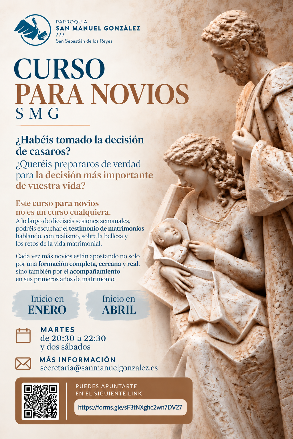 Cartel del curso para novios de la parroquia San Manuel González.